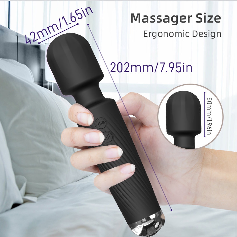 Vibratore Wand ricaricabile in silicone con 20 modalità di vibrazione con testina stimolante Vibratore Wand ricaricabile in silicone con 20 modalità di vibrazione con testina stimolante