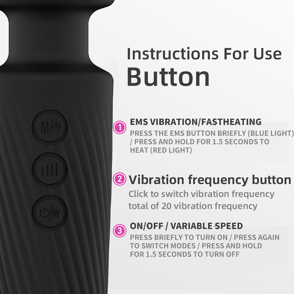 Vibratore Wand ricaricabile in silicone con 20 modalità di vibrazione con testina stimolante Vibratore Wand ricaricabile in silicone con 20 modalità di vibrazione con testina stimolante