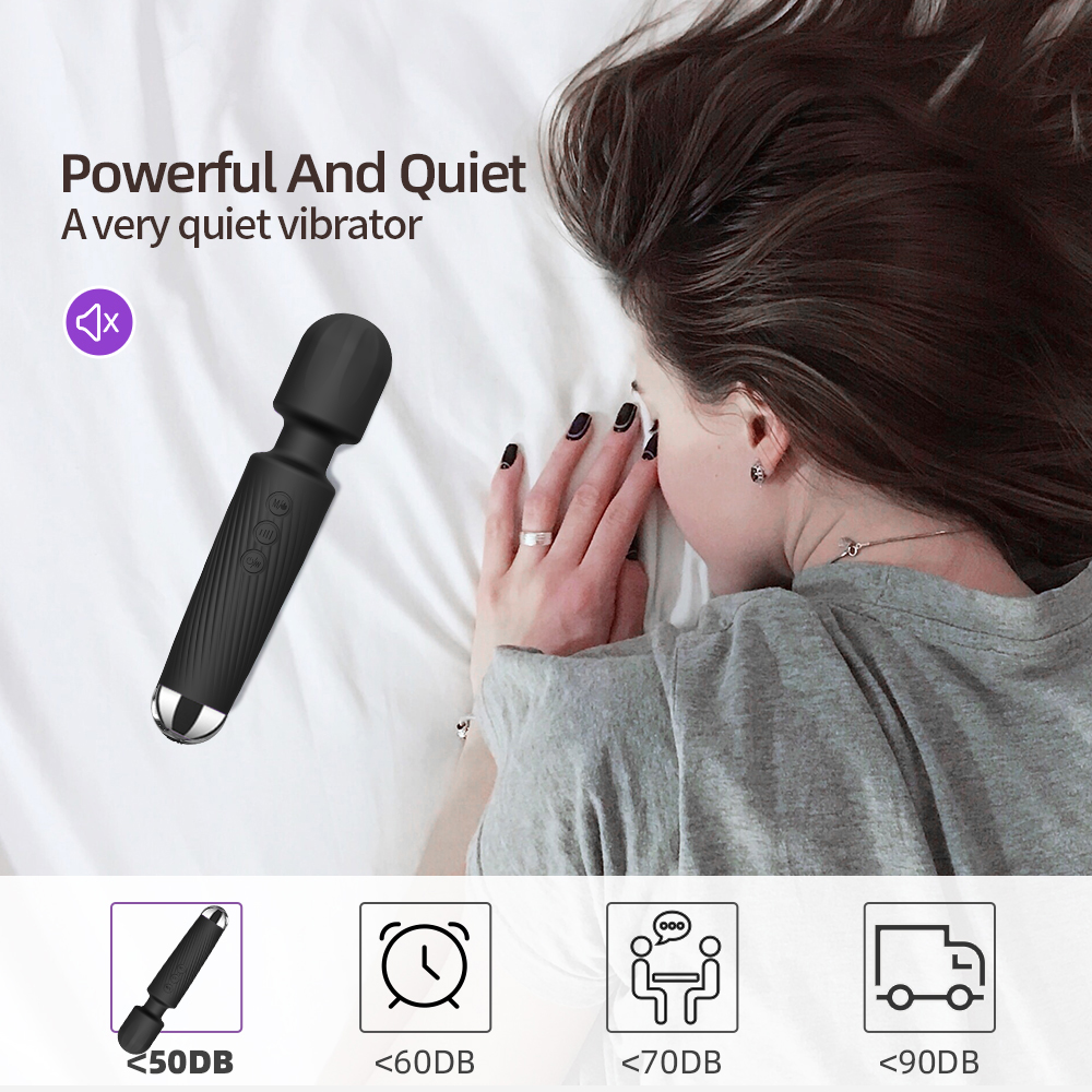 Vibratore Wand ricaricabile in silicone con 20 modalità di vibrazione con testina stimolante Vibratore Wand ricaricabile in silicone con 20 modalità di vibrazione con testina stimolante