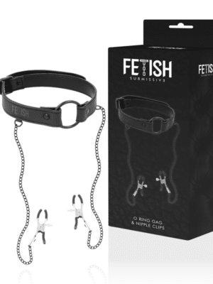 FETISH SUBMISSIVE - BAVAGLIO AD ANELLO CON MORSETTI PER CAPEZZOLI