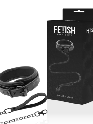 FETISH SUBMISSIVE ORIGIN – COLLARE NERO CON GUINZAGLIO RIVESTITO IN NEOPRENE