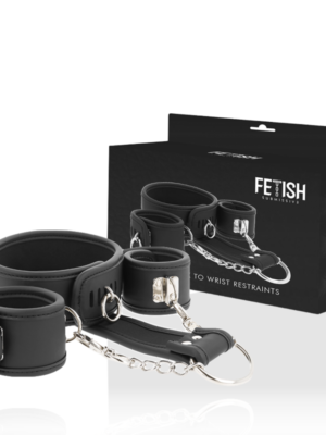 FETISH SUBMISSIVE - COLLARE E MANETTE IN PELLE VEGANA CON FODERA IN NEOPRENE