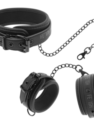 FETISH SUBMISSIVE - COLLARE E MANETTE IN PELLE VEGANA CON FODERA IN NEOPRENE
