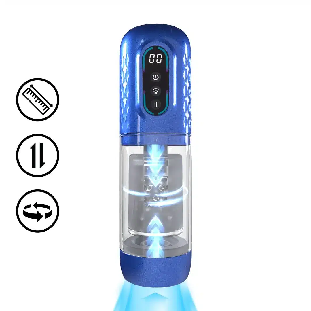 PMP064MBL Vortex - Suction Rotation and Thrusting Masturbator Pump - Metallic Blue