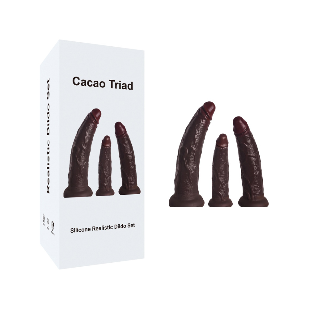Set di 3 dildo realistici in silicone marrone con potenti ventose Set di 3 dildo realistici in silicone marrone con potenti ventose