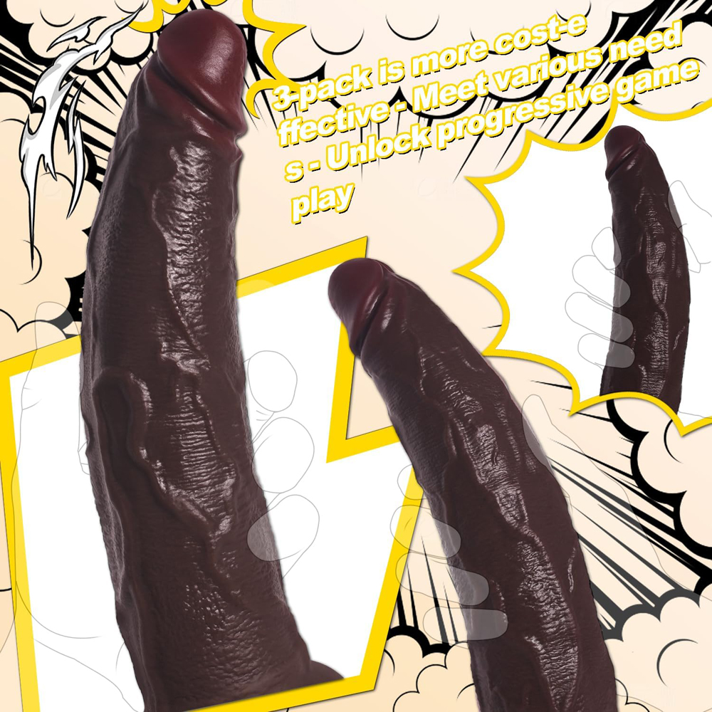 Set di 3 dildo realistici in silicone marrone con potenti ventose Set di 3 dildo realistici in silicone marrone con potenti ventose