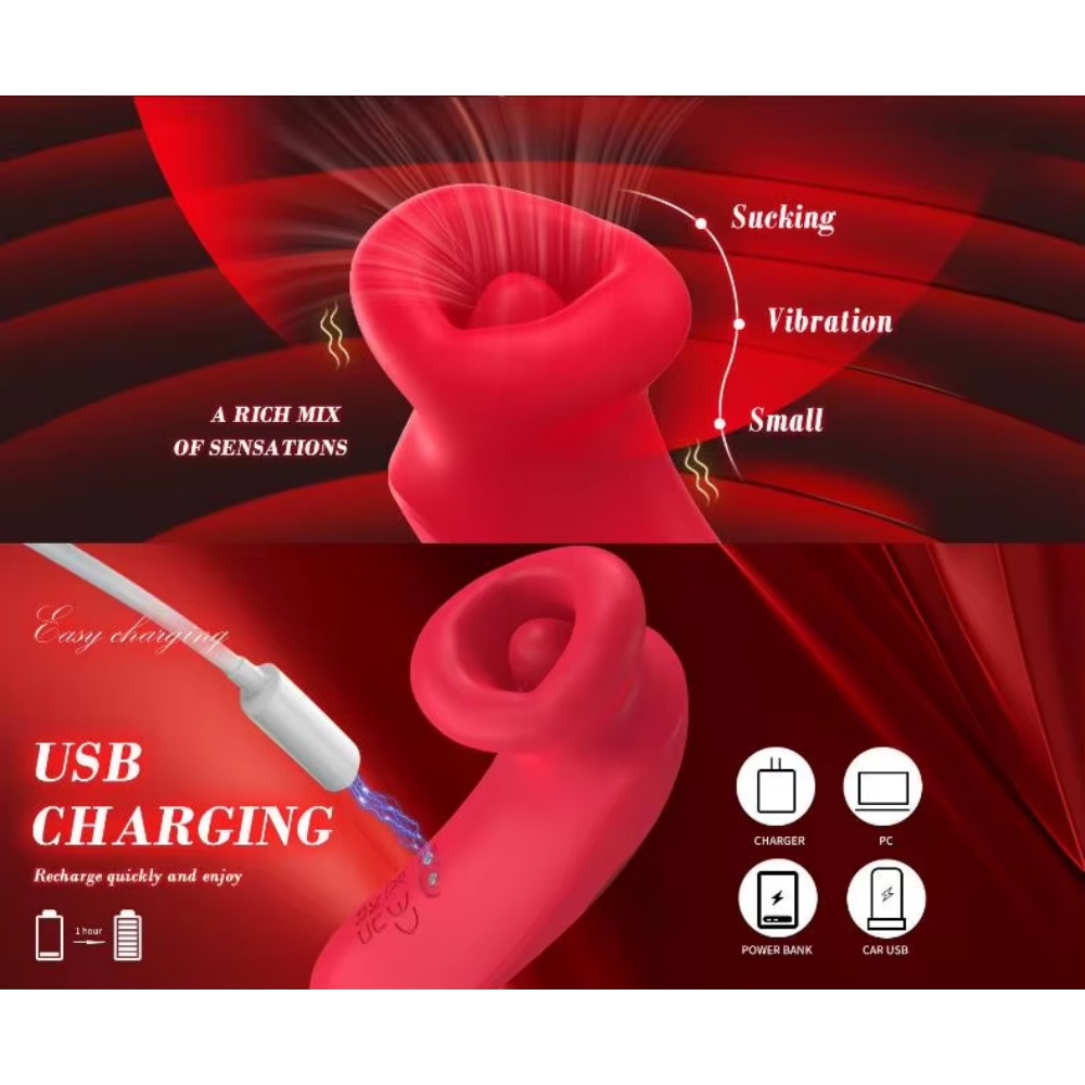 Rose Suction Touch Vibratore in silicone rosso ricaricabile con 10 modalità personalizzabili e funzione di aspirazione. Rose Suction Touch Vibratore in silicone rosso ricaricabile con 10 modalità personalizzabili e funzione di aspirazione.