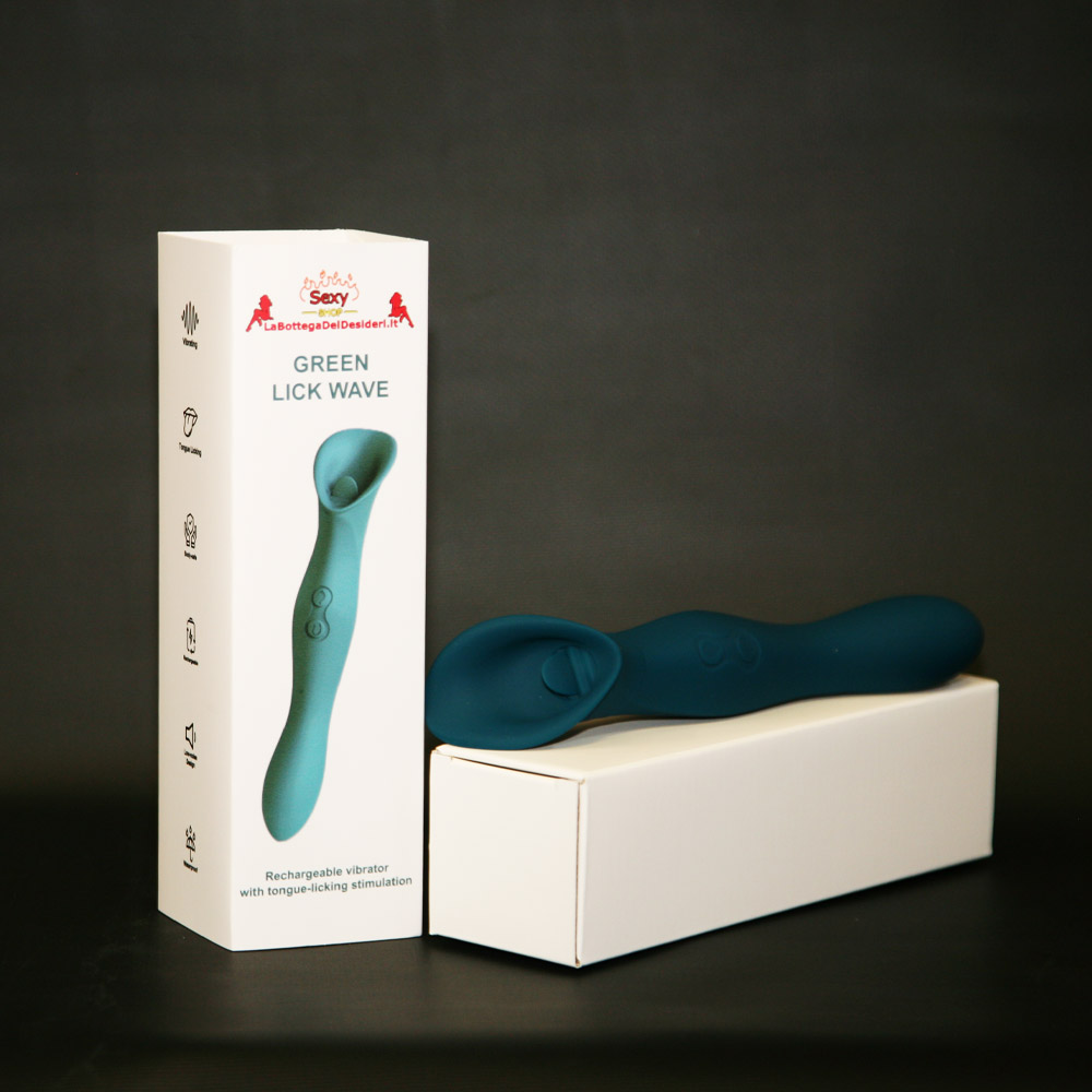 Green Lick Wave Vibratore in silicone medicale con 9 modalità di vibrazione e funzione di leccamento. Green Lick Wave Vibratore in silicone medicale con 9 modalità di vibrazione e funzione di leccamento.